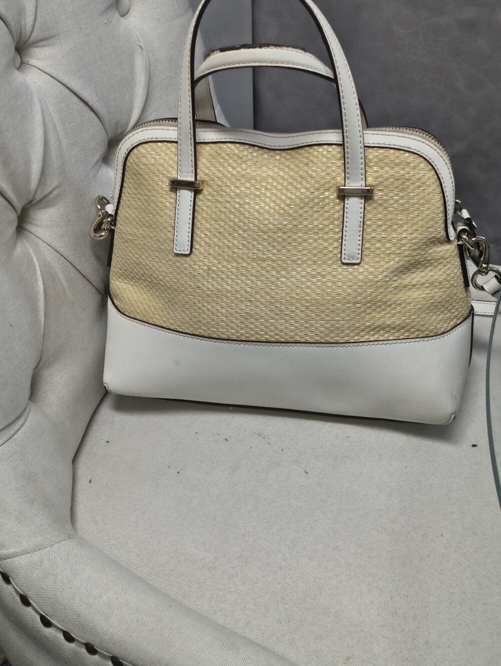 Kate Spade Thompson Street Straw Satchel Bag With Charm Cream/Desert Sunset Mult